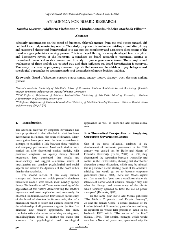 (PDF) An agenda for board research