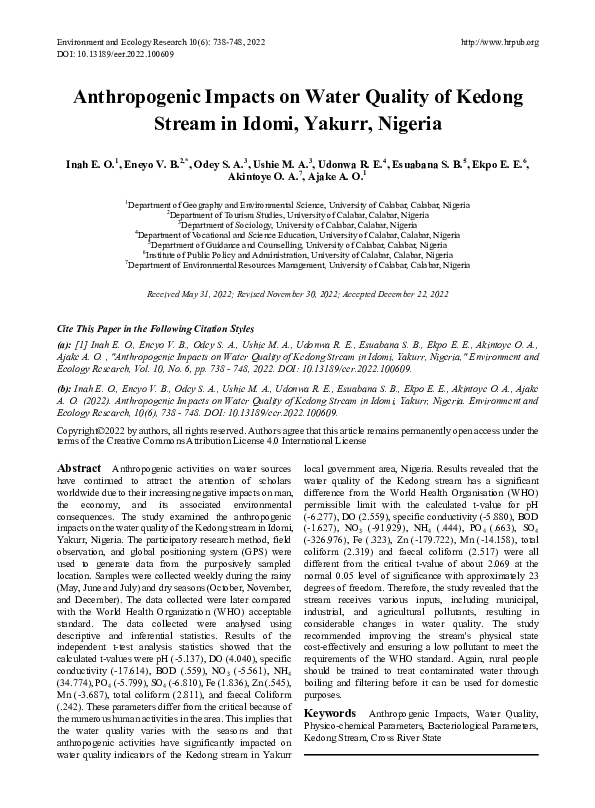 (PDF) Anthropogenic Impacts on Water Quality of Kedong Stream in Idomi ...