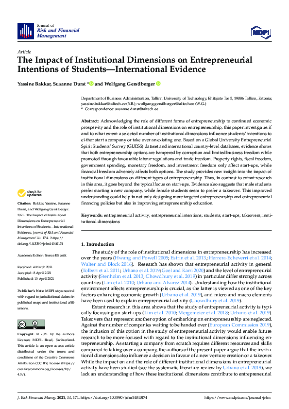 (PDF) The Impact of Institutional Dimensions on Entrepreneurial ...