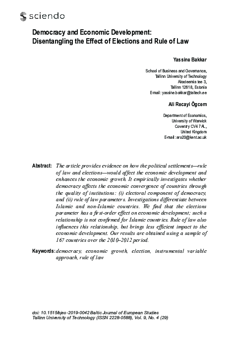 (PDF) Democracy and Economic Development: Disentangling the Effect of ...