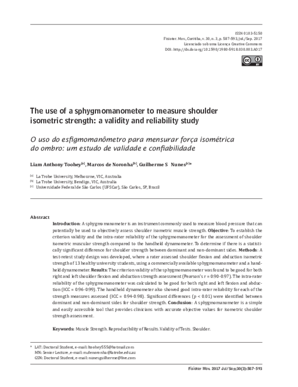 (PDF) The use of a sphygmomanometer to measure shoulder isometric