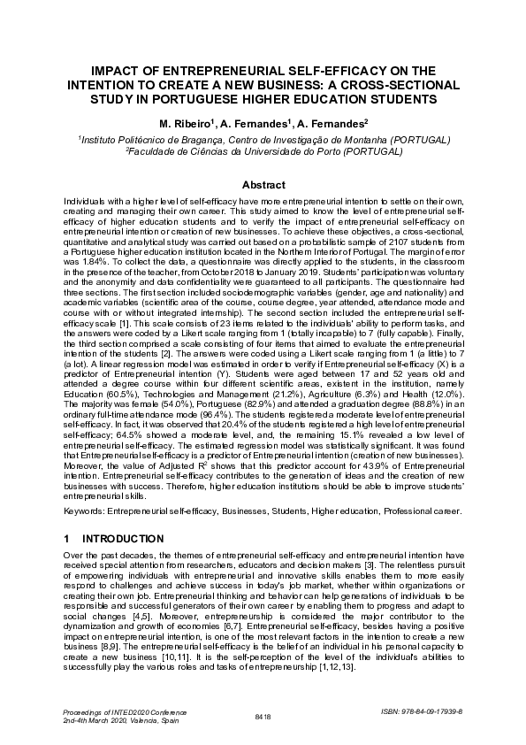 (PDF) Impact of Entrepreneurial Self-Efficacy on the Intention to ...