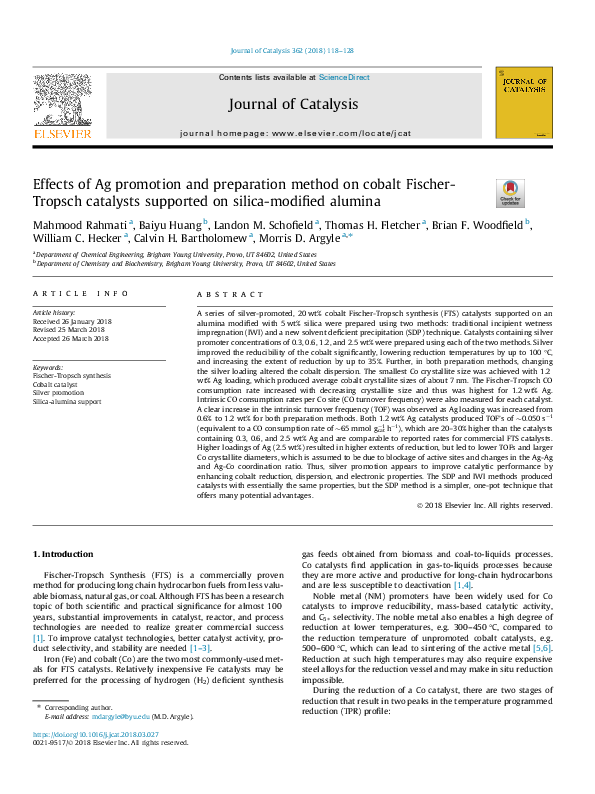 (PDF) Effects of Ag promotion and preparation method on cobalt Fischer ...