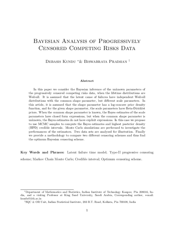 (PDF) Bayesian analysis of progressively censored competing risks data