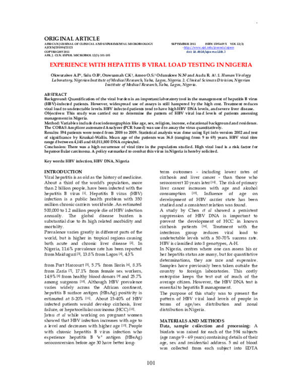 (PDF) Experience with Hepatitis B viral load testing in Nigeria