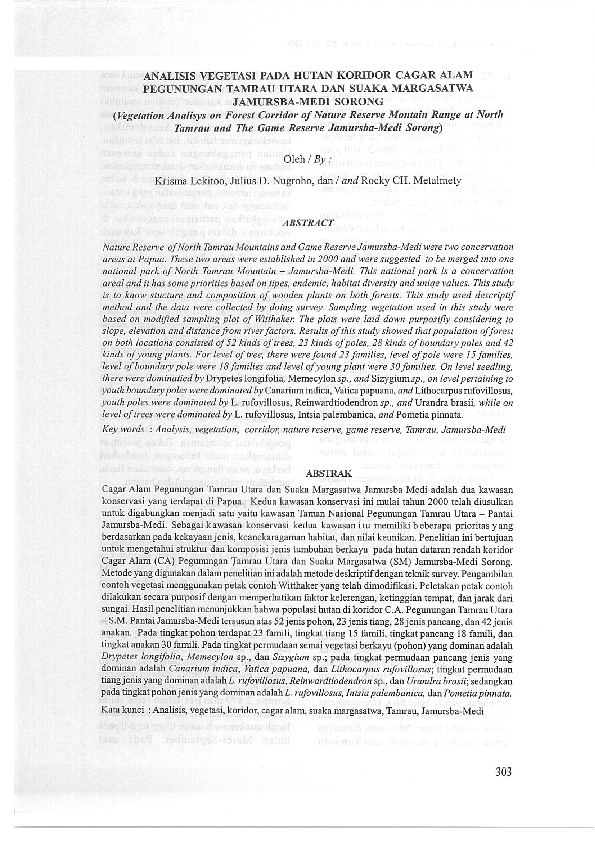 (PDF) Analisis Vegetasi Pada Hutan Koridor Cagar Alam Pegunungan Tamrau