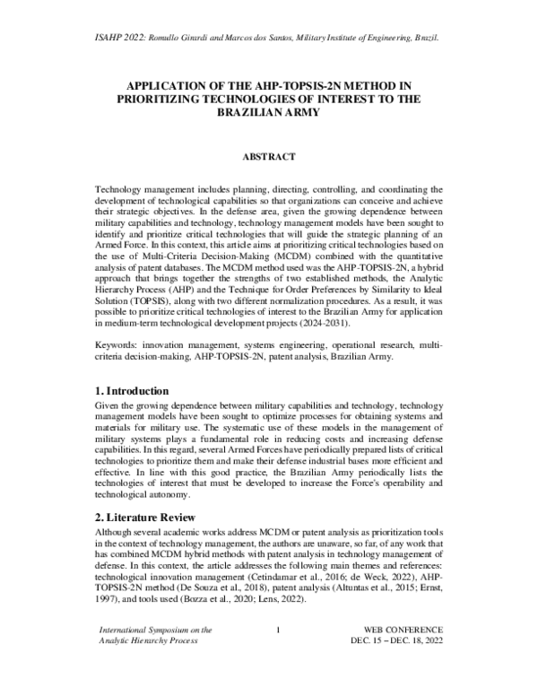 (PDF) Application of the AHP-TOPSIS-2N method in prioritizing ...