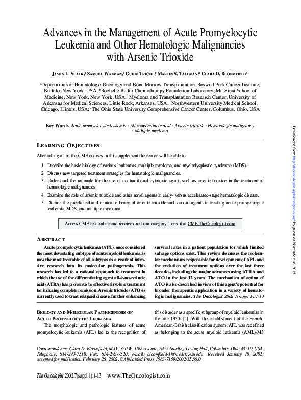 (PDF) Advances in management of acute promyelocytic leukemia with ...