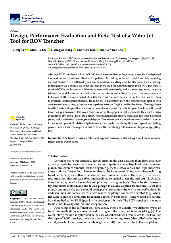 (PDF) Design, Performance Evaluation and Field Test of a Water Jet Tool ...