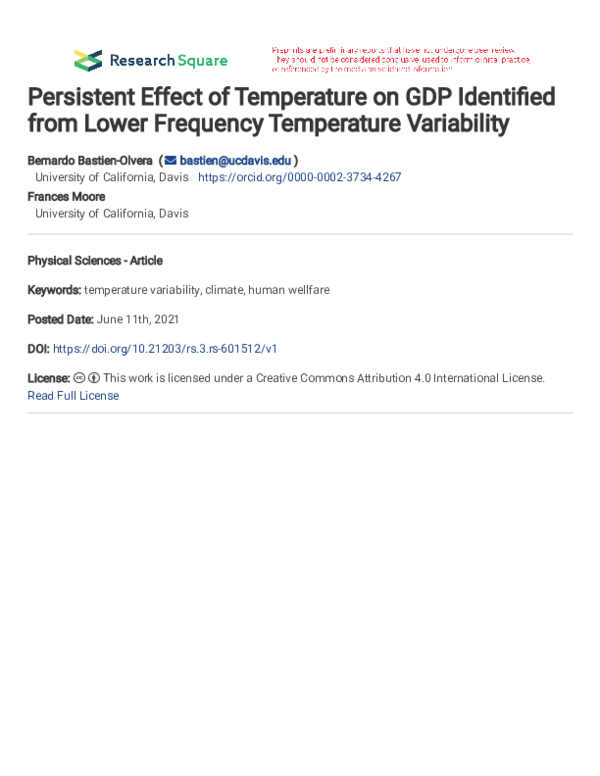 (PDF) Persistent Effect of Temperature on GDP Identified from Lower ...
