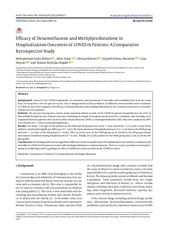(PDF) Efficacy of Dexamethasone and Methylprednisolone in ...