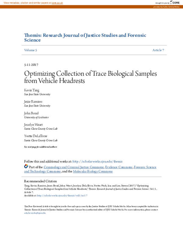 (PDF) Optimizing Collection of Trace Biological Samples from Vehicle ...
