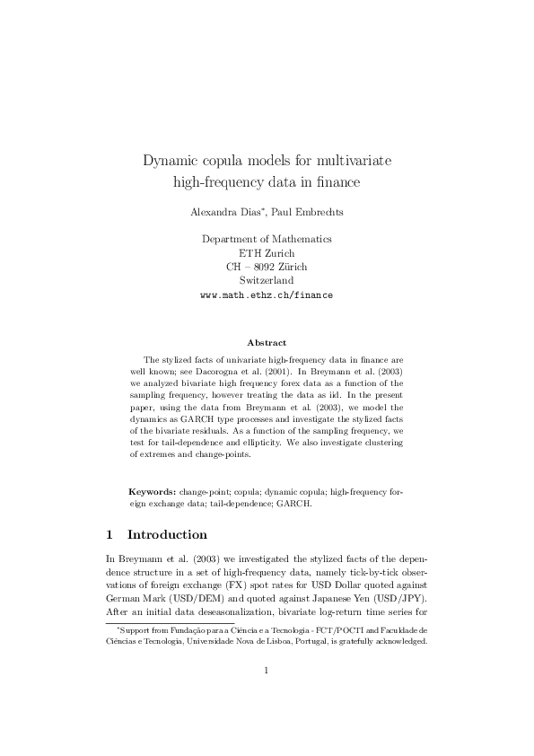 (PDF) Dynamic copula models for multivariate high-frequency data in finance