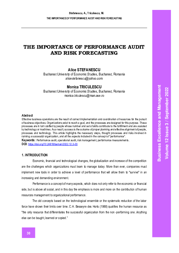 (PDF) The Importance of Performance Audit and Risk Forecasting