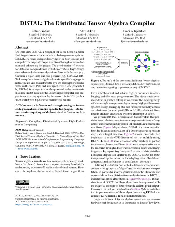 PDF) DISTAL: the distributed tensor algebra compiler