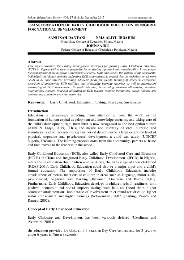 (PDF) Transformation of Early Childhood Education in Nigeria for ...