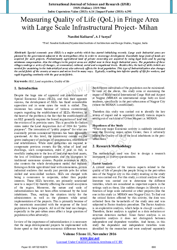 (PDF) Measuring Quality of Life (QoL) in Fringe Area with Large Scale ...