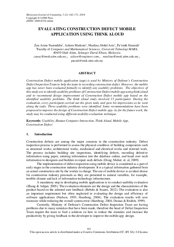 (PDF) Evaluating Construction Defect Mobile Application Using Think Aloud