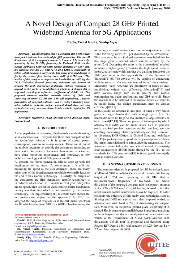 (PDF) A Novel Design of Compact 28 GHz Printed Wideband Antenna for 5G ...