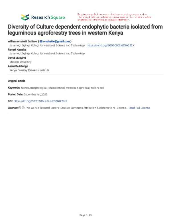 (PDF) Diversity of Culture dependent endophytic bacteria isolated from ...
