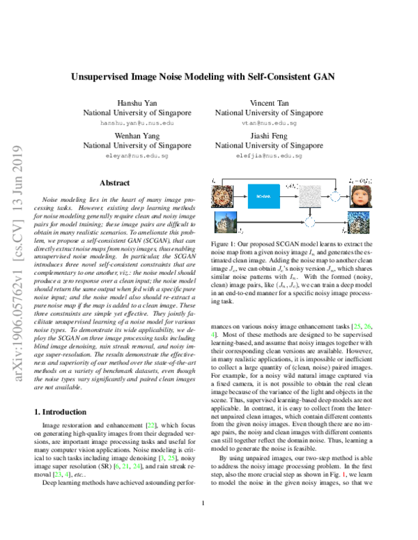 (PDF) Unsupervised Image Noise Modeling with Self-Consistent GAN