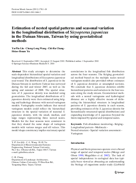 (PDF) Estimation of nested spatial patterns and seasonal variation in ...
