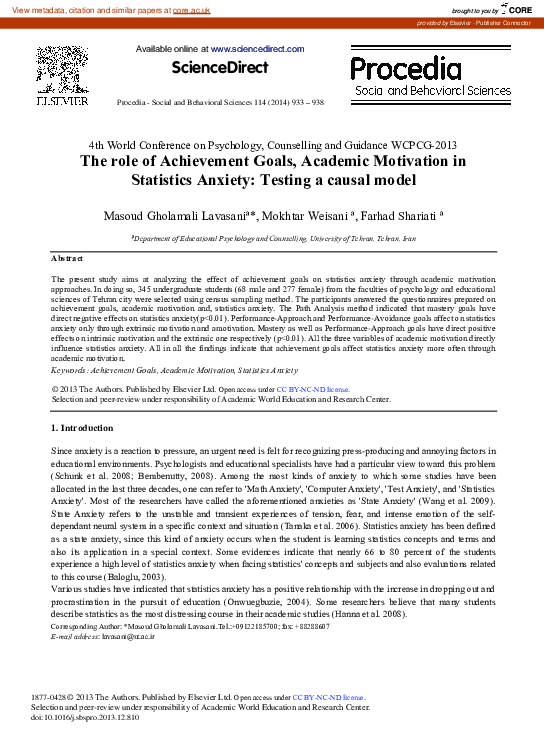 (PDF) The Role of Achievement Goals, Academic Motivation in Statistics ...