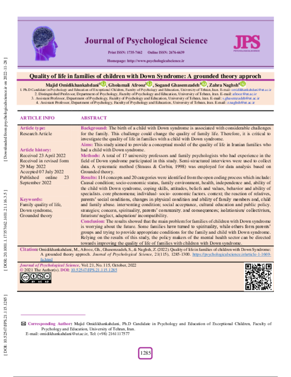 (PDF) Quality of life in families of children with Down Syndrome: A ...