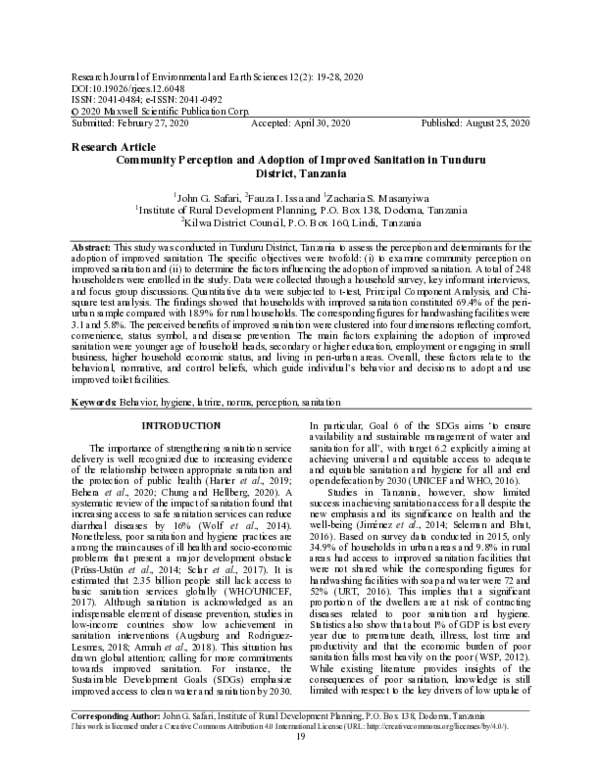 (PDF) Community Perception and Adoption of Improved Sanitation in ...