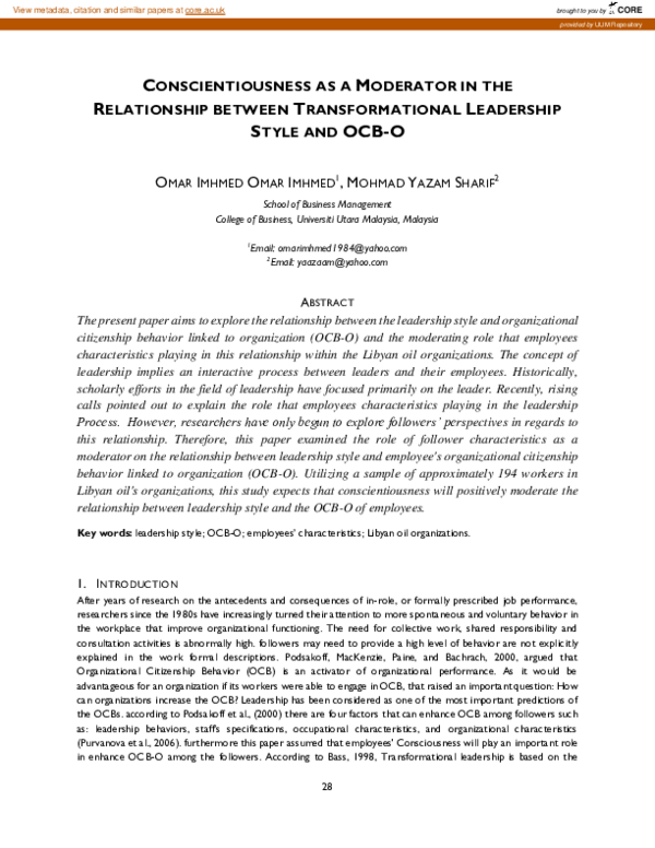 (PDF) Conscientiousness as a moderator in the relationship between ...