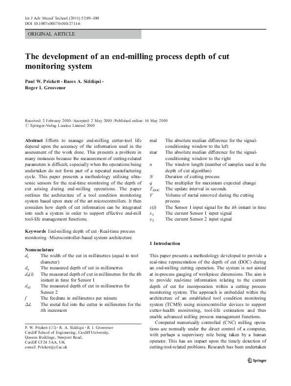 (PDF) The development of an end-milling process depth of cut monitoring ...