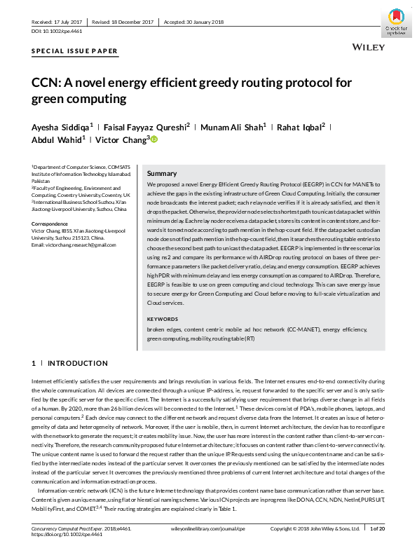 (PDF) CCN: A novel energy efficient greedy routing protocol for green ...