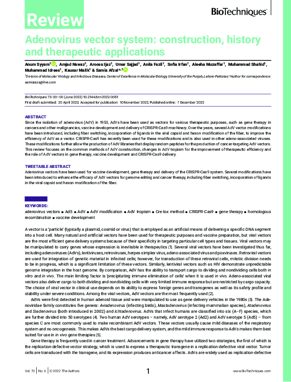 (PDF) Adenovirus vector system: construction, history and therapeutic ...