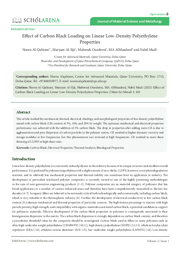 (PDF) Effect Of Carbon Black Loading On Linear Low-Density Polyethylene ...