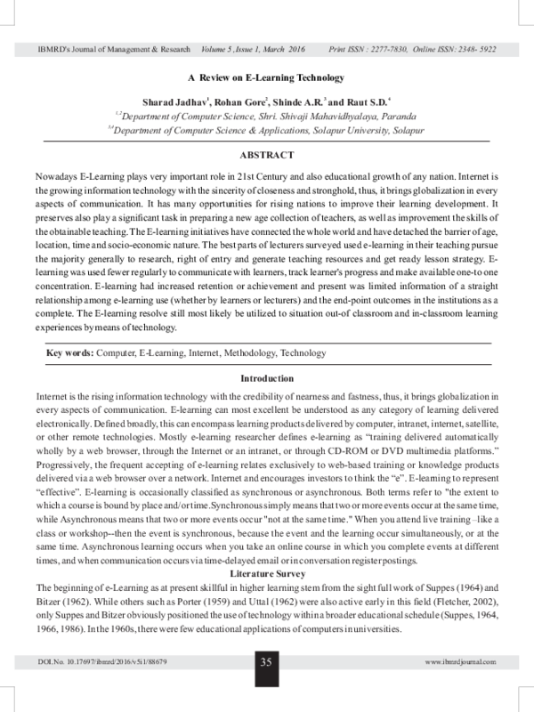 (PDF) A Review on E-Learning Technology