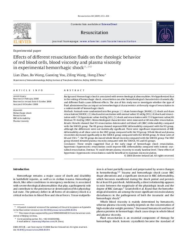 (PDF) Effects of different resuscitation fluids on the rheologic ...