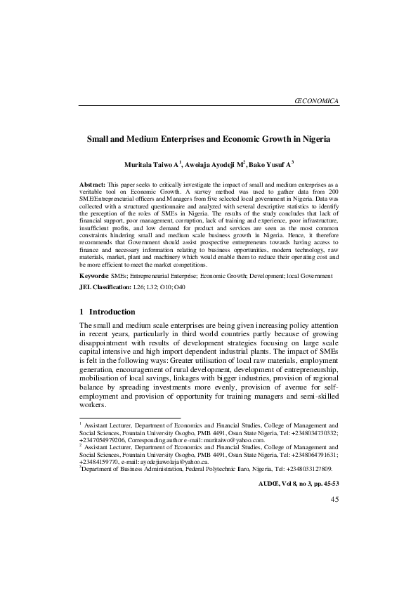 (PDF) Small and Medium Enterprises and Economic Growth in Nigeria