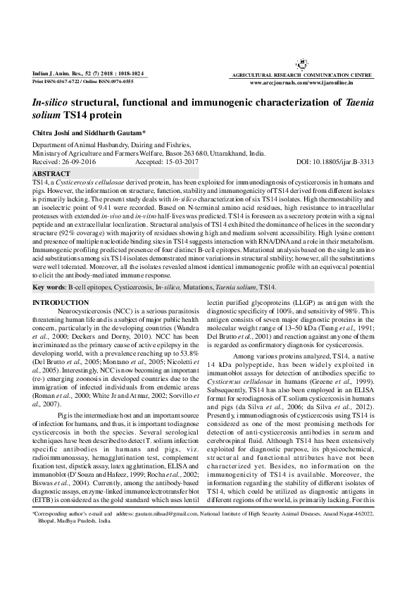 (PDF) In-silico structural, functional and immunogenic characterization ...