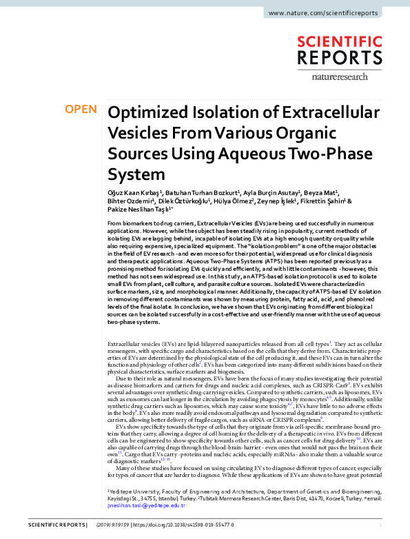 (PDF) Optimized Isolation of Extracellular Vesicles From Various ...