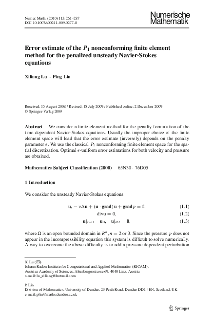 (PDF) Error estimate of the P 1 nonconforming finite element method for ...
