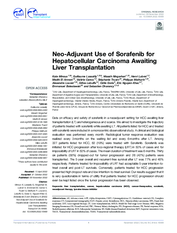 (PDF) Neo-Adjuvant Use of Sorafenib for Hepatocellular Carcinoma ...