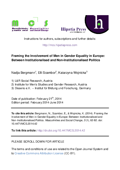 (PDF) Framing the involvement of men in gender equality in Europe ...