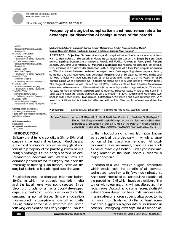 (PDF) Frequency of surgical complications and recurrence rate after ...