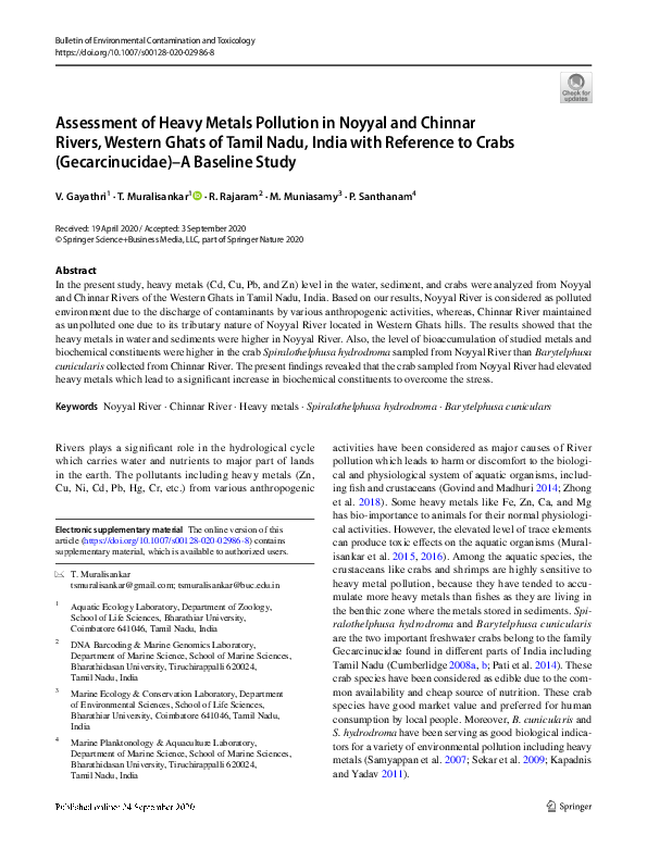 (PDF) Assessment of Heavy Metals Pollution in Noyyal and Chinnar Rivers ...