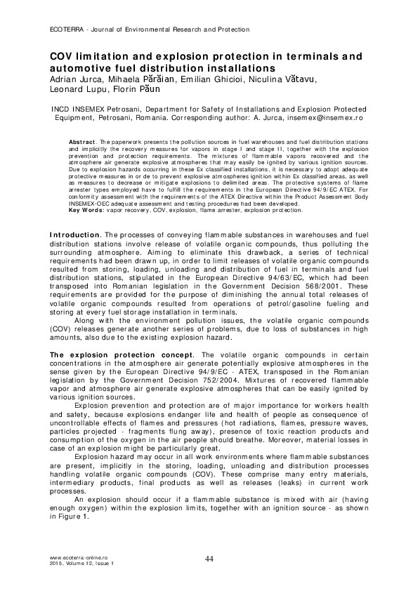 (PDF) COV limitation and explosion protection in terminals and