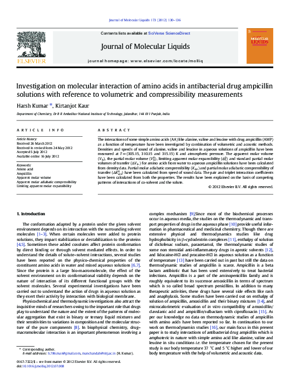 (PDF) Investigation on molecular interaction of amino acids in ...