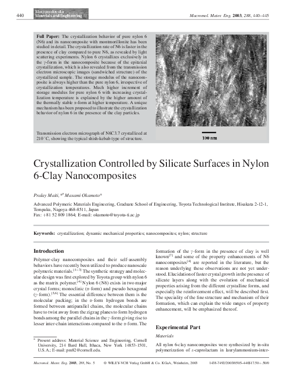 (PDF) Crystallization Controlled by Silicate Surfaces in Nylon 6-Clay ...