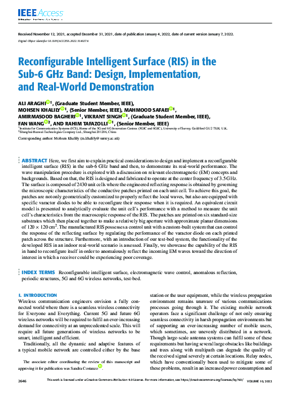 (PDF) Reconfigurable Intelligent Surface (RIS) in the Sub-6 GHz Band ...