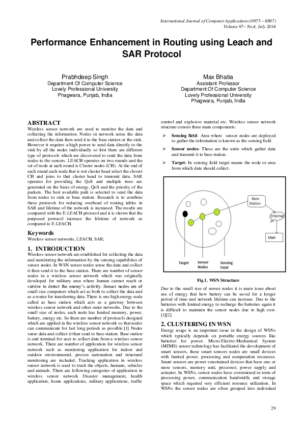 (PDF) Performance Enhancement in Routing using Leach and SAR Protocol