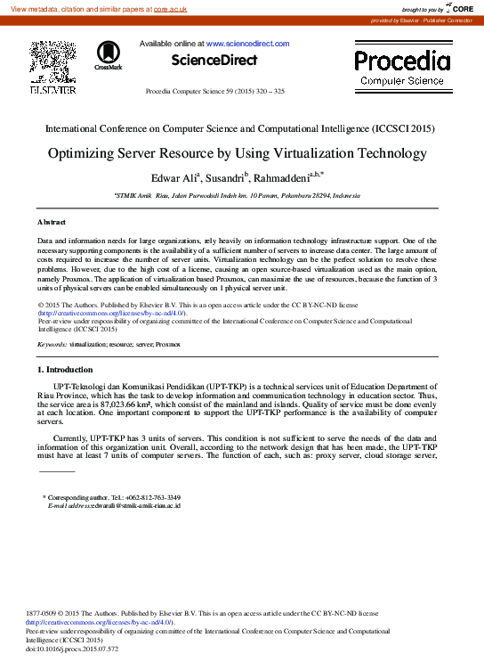 (PDF) Optimizing Server Resource by Using Virtualization Technology